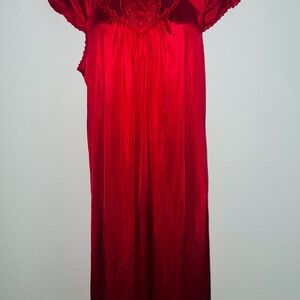 Luxurious Red Satin Chemise with Lace Detail